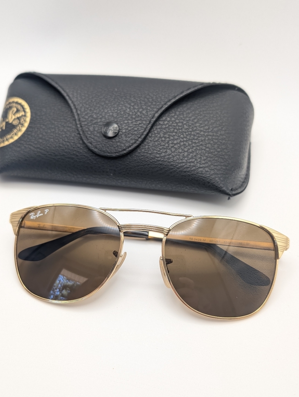 Ray-Ban 3429 M Signet Polarized Arista Gold Met/ Brown Glass Aviator Sunglasses